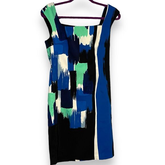 London Style Collection Sheath Dress Women's 4 Blue Color Block Knee Length Work - Picture 1 of 8